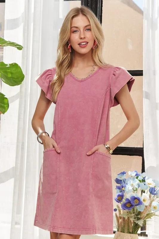 Mineral-Washed-V-Neck-Ruffled-Cap-Sleeve-Dress-Mauve-4