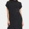 Mock Neck Short Sleeve Sweater Dress - Black