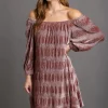 Off-Shoulder Balloon Sleeve Velvet Mini Dress - Dusty Pink