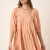 Pintuck Detail Tie Back Mini Dress - Apricot