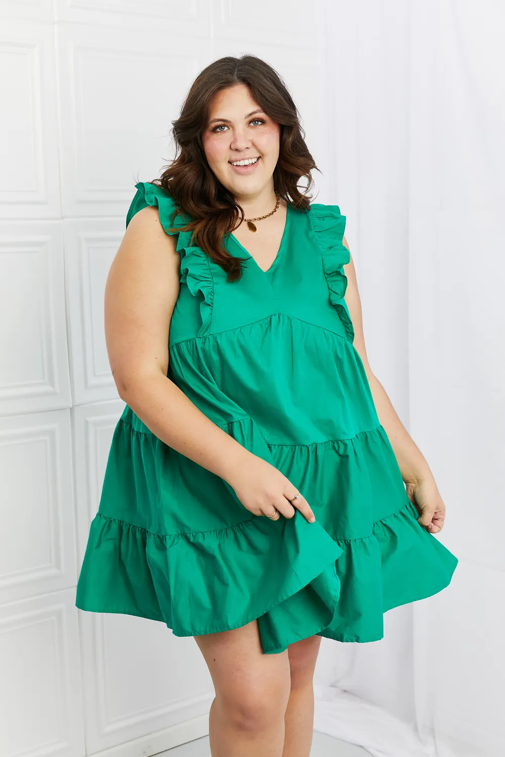 Play Date Full Size Ruffle Dress - Green
