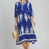 Printed Notched Midi Dress - Royal Blue