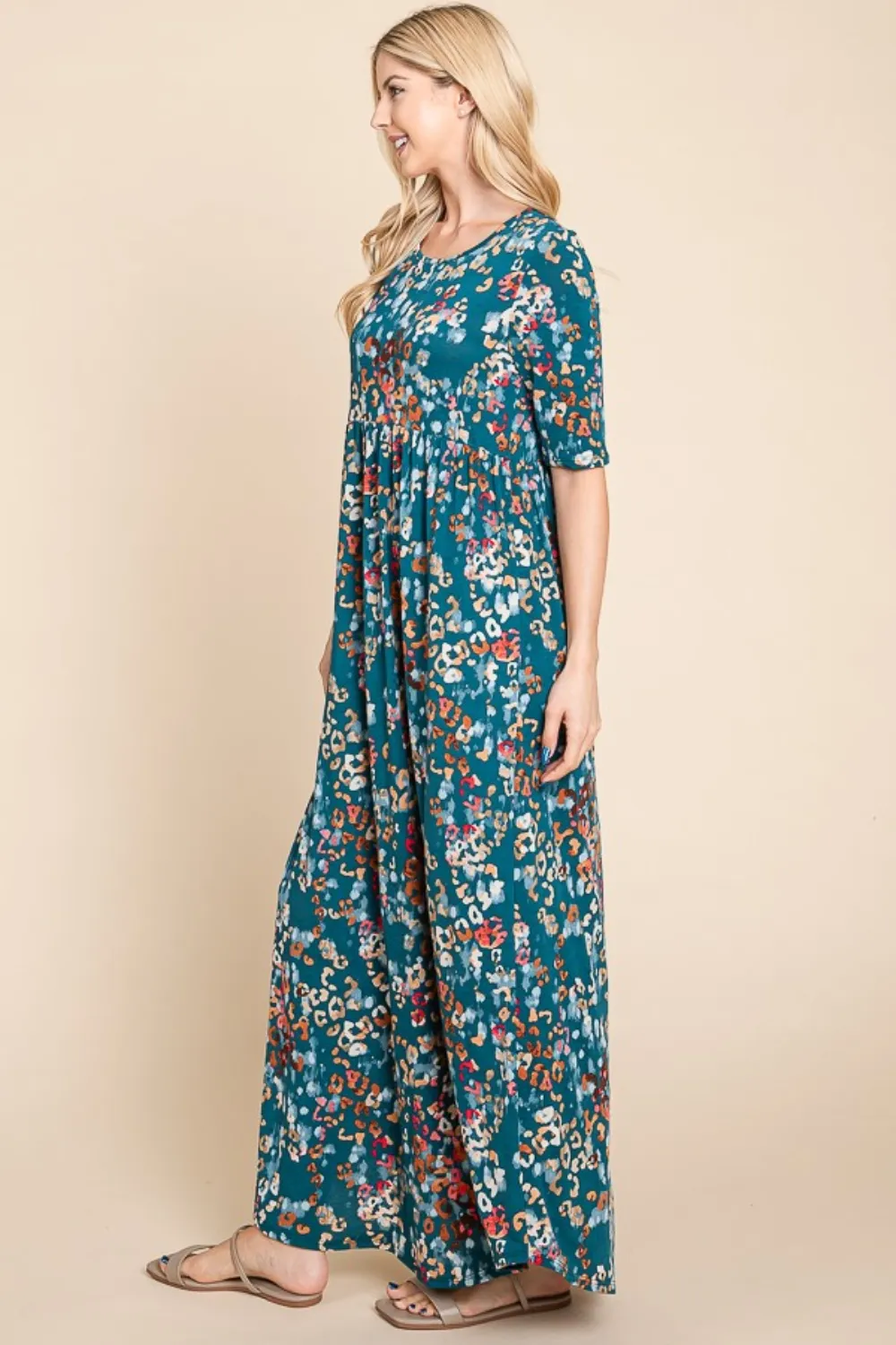 Printed-Shirred-Maxi-Dress-Teal-4