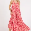 Printed V-Neck Maxi Cami Dress with Pockets - Strawberry