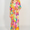 Printed V-Neck Maxi Dress with Pockets - Multi