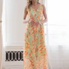 Printed V-Neck Sleeveless Dress -  Lime/Orange