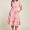 Puff Short Sleeve Ruffle Shirt Dress - Pink