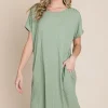 Ribbed Round Neck Short Sleeve Dress - Sage