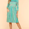 Round Neck Floral Dress with Pockets - Mint