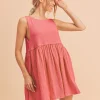 Round Neck Mini Tank Dress - Coral