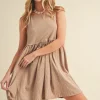 Round Neck Mini Tank Dress - Oatmeal