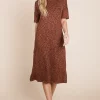 Round Neck Side Slit Midi Dress - Rust