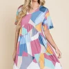 Ruched Color Block Short Sleeve Dress - Multicolor