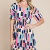 Ruched Color Block Short Sleeve Mini Dress - Multicolor