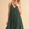 Ruched Plunge Mini Cami Dress - Dark Green