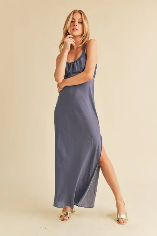 Ruched-Side-Slit-Cutout-Back-Maxi-Cami-Dress-Hazy-Lilac Ruched Side Slit Cutout Back Maxi Cami Dress - Hazy Lilac