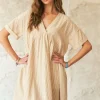 Ruffled Hem Striped V-Neck Babydoll Dress - Pastel Yellow