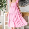 Ruffled Sleeveless Tiered Midi Dress - Bubble Pink