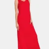 Scoop Neck Wide Strap Tank Dress - Red