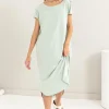 Short Sleeve High-Low Slit Midi Dress - Mint