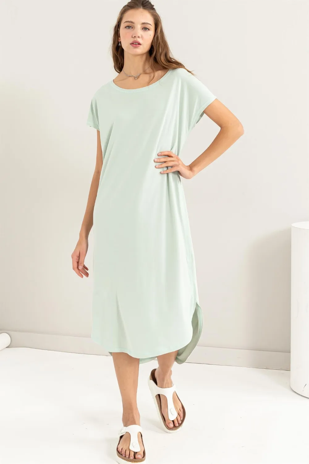 Short-Sleeve-High-Low-Slit-Midi-Dress-Mint-4