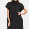 Short Sleeve Sweater Mini Dress - Black