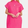 Short Sleeve Sweater Mini Dress -  Hot Pink