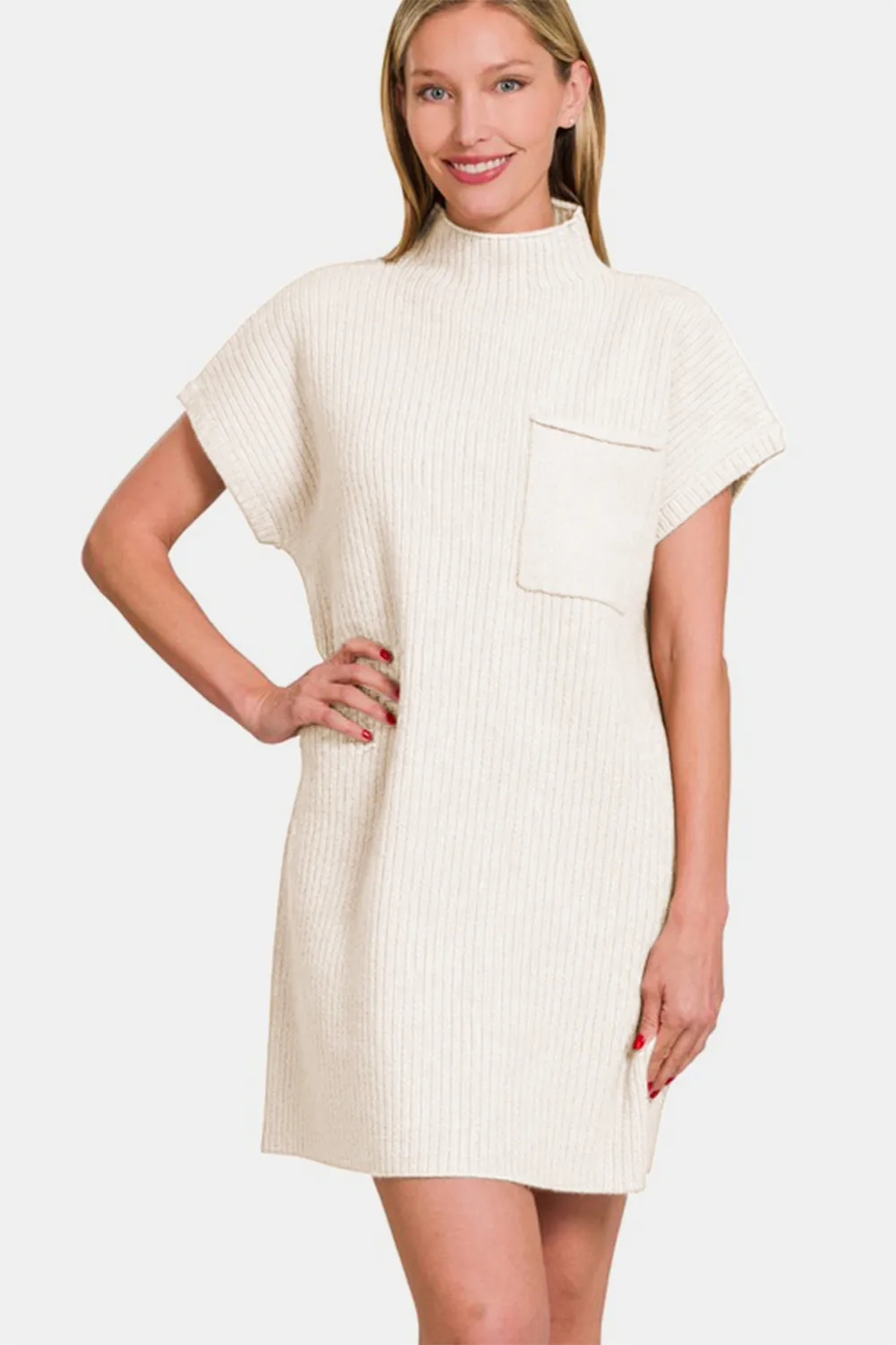 Short Sleeve Sweater Mini Dress - Ivory