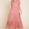 Short Sleeve Tiered Maxi Dress - Brick
