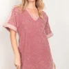 Short Sleeve V-Neck Tee Dress - Mauve