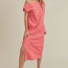 Side Slit Round Neck Sleeveless Midi Dress - Coral