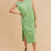 Side Slit Round Neck Sleeveless Midi Dress -  Gum Leaf