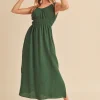 Side Slit Round Neck Sleeveless Tank Dress - Dark Green
