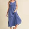 Side Slit Round Neck Sleeveless Tank Dress - Dusty Blue