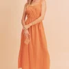 Side Slit Round Neck Sleeveless Tank Dress - Tangerine