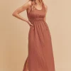 Side Slit Round Neck Sleeveless Tank Dress - Terracotta