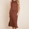 Slit Round Neck Sleeveless Midi Dress - Rust