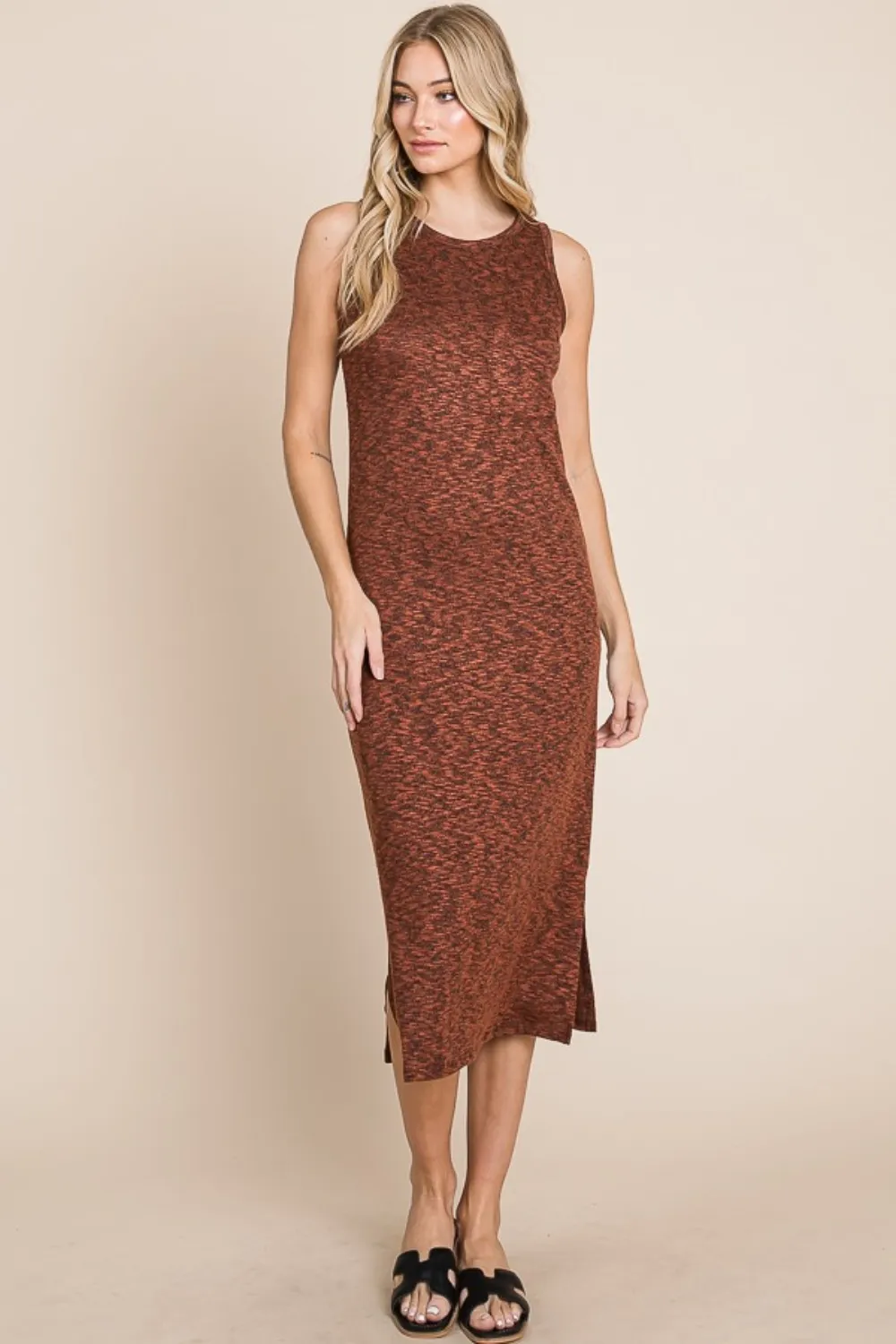 Slit-Round-Neck-Sleeveless-Midi-Dress-Rust-3
