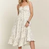 Smocked Floral Sweetheart Neck Cami Dress -  Gum Leaf