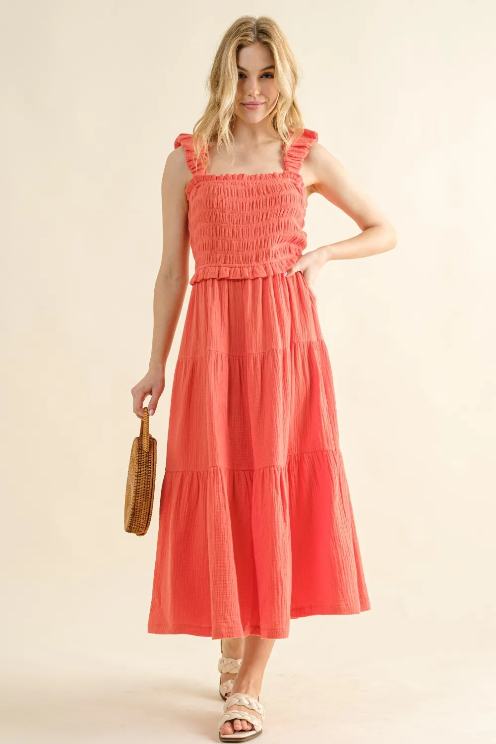 Smocked Ruffled Tiered Dress - Camellia