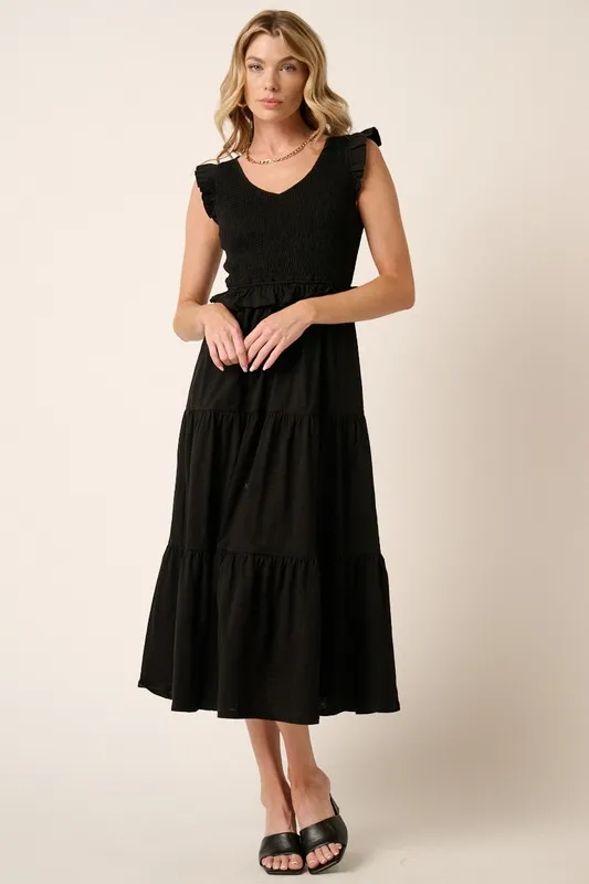Smocked-Ruffled-Tiered-Midi-Dress-Black-1