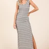 Striped Scoop Neck Sleeveless Maxi Dress - Ivory