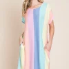 Striped Short Sleeve Dress with Pockets - Stripe