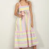 Striped Woven Smocked Midi Cami Dress - Pinkcombo