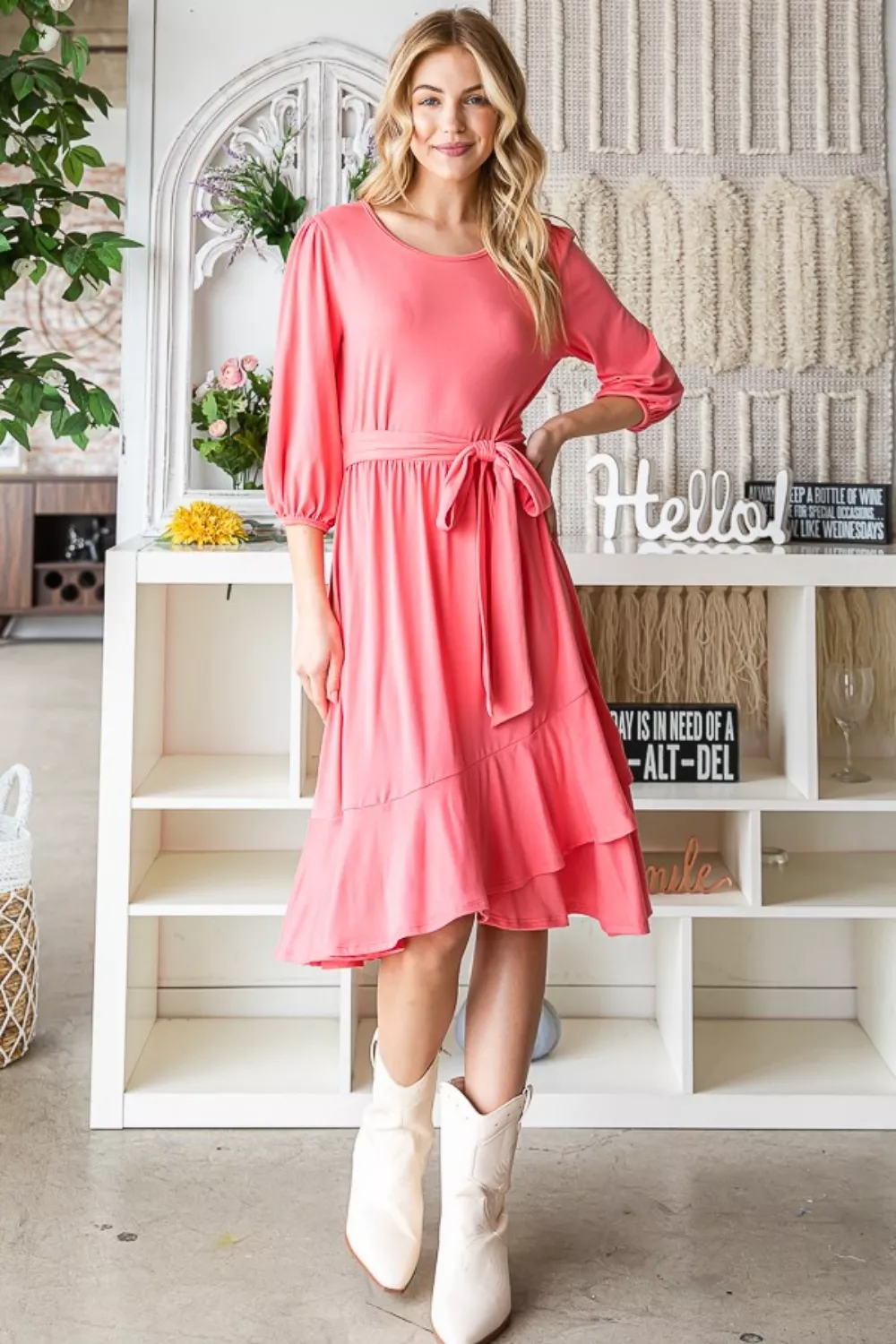 Tie-Front-Ruffle-Hem-Dress-Coral-2
