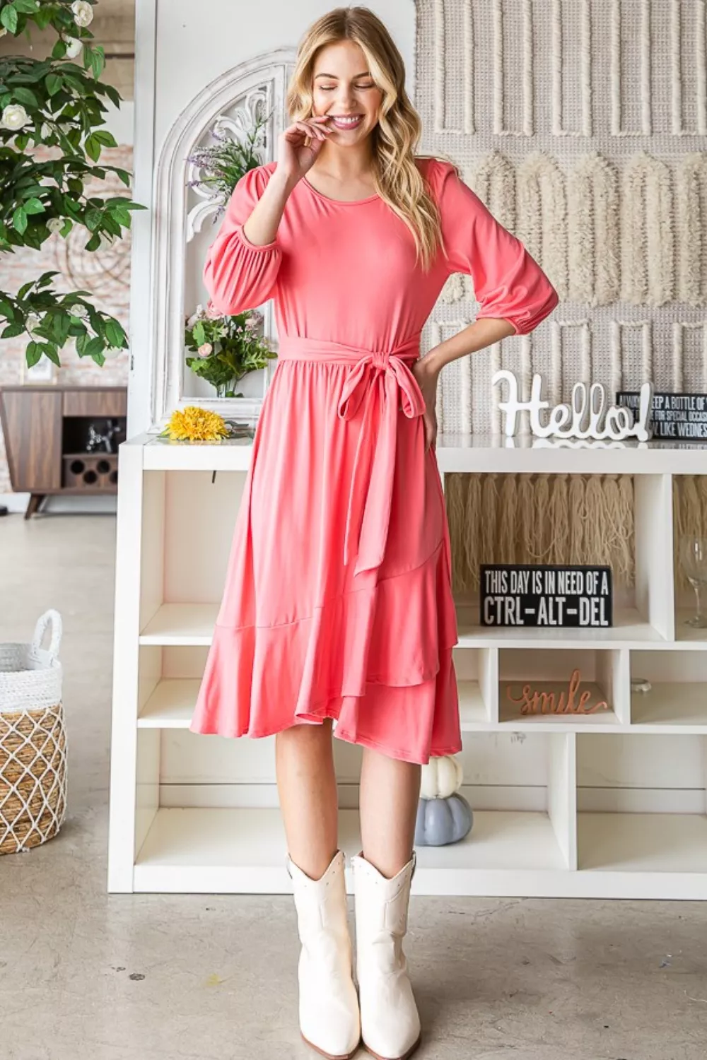 Tie-Front-Ruffle-Hem-Dress-Coral-3