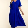 Tiered Babydoll Maxi Dress with Side Pocket - Royal