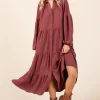 Tiered Button Down Long Sleeve Midi Dress - Sienna