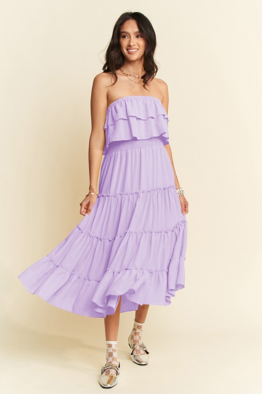 Tiered Flowing Tube Midi Dress - Lavender