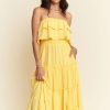 Tiered Flowing Tube Midi Dress - Yellow
